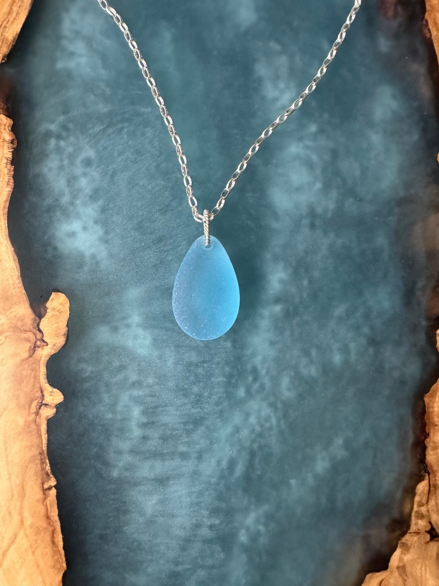 Blue sea glass necklace 