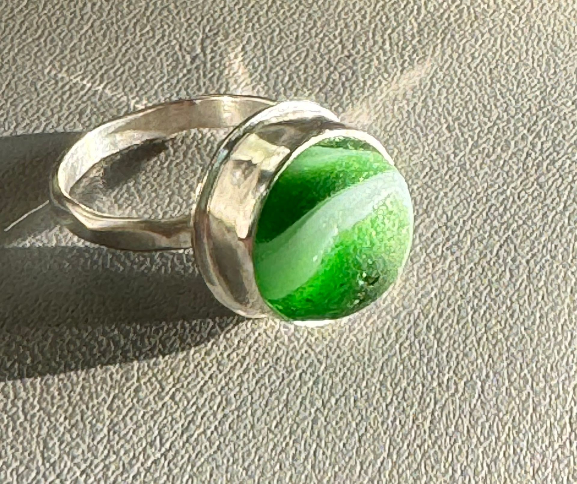 Green swirl sea glass marble ring