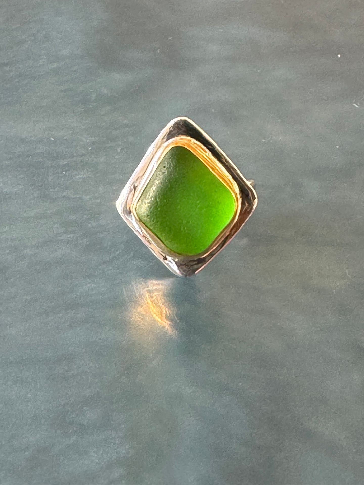 Kelly green sea glass ring 