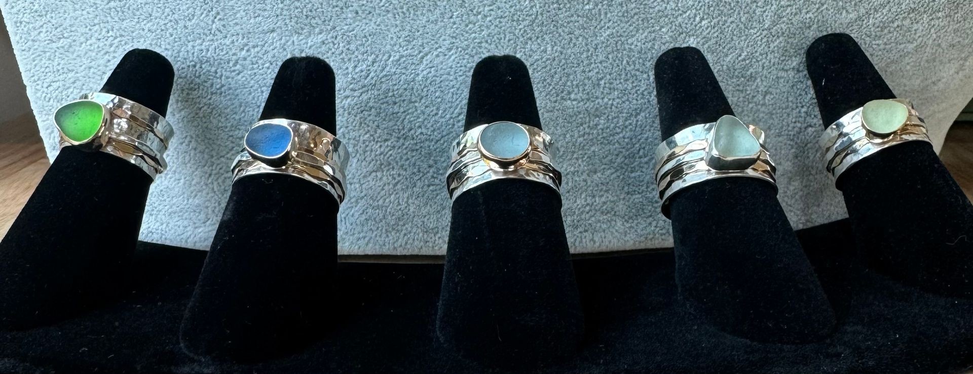 Sea glass spinner rings Custom order