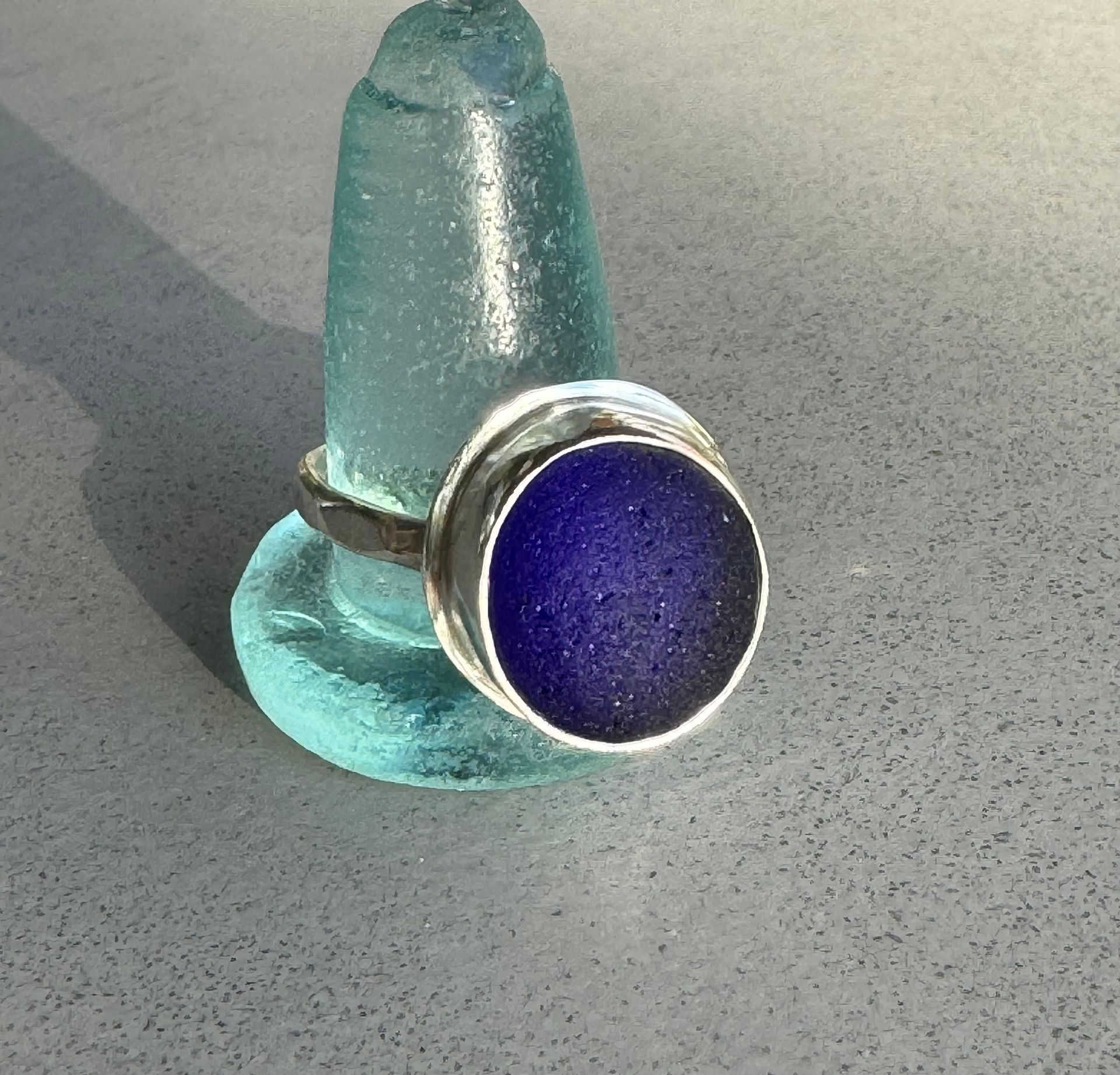 Blue Cobalt sea glass ring