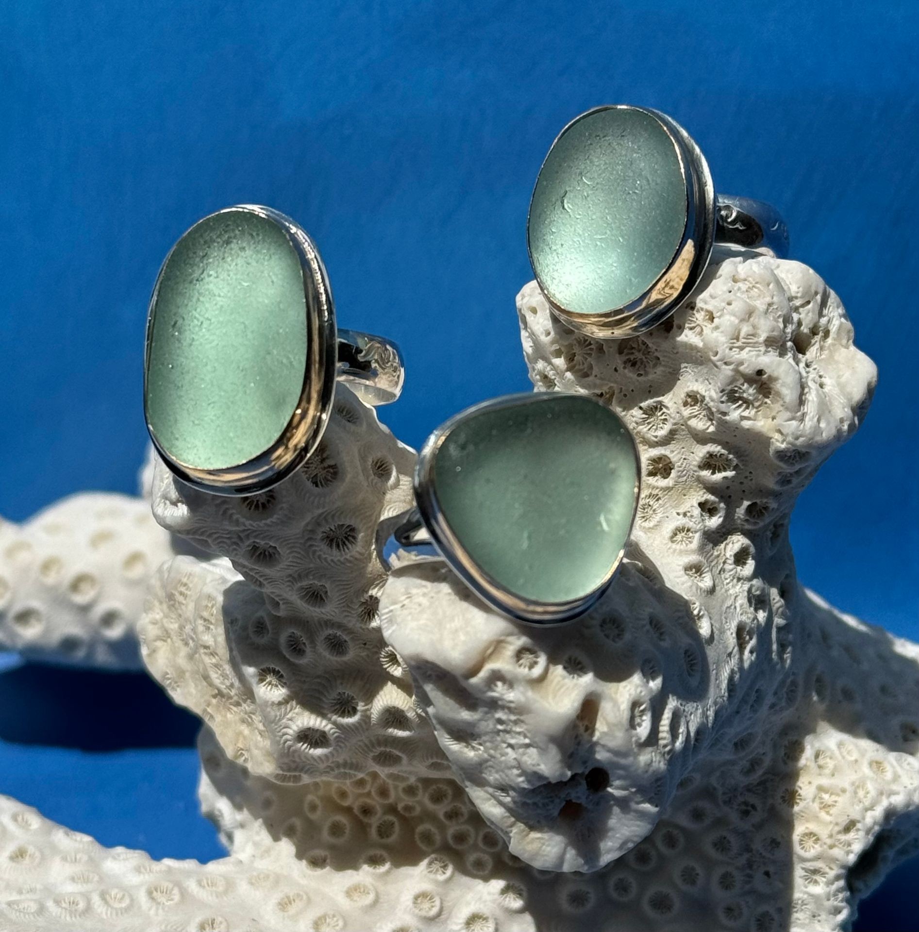 sea foam sea glass rings