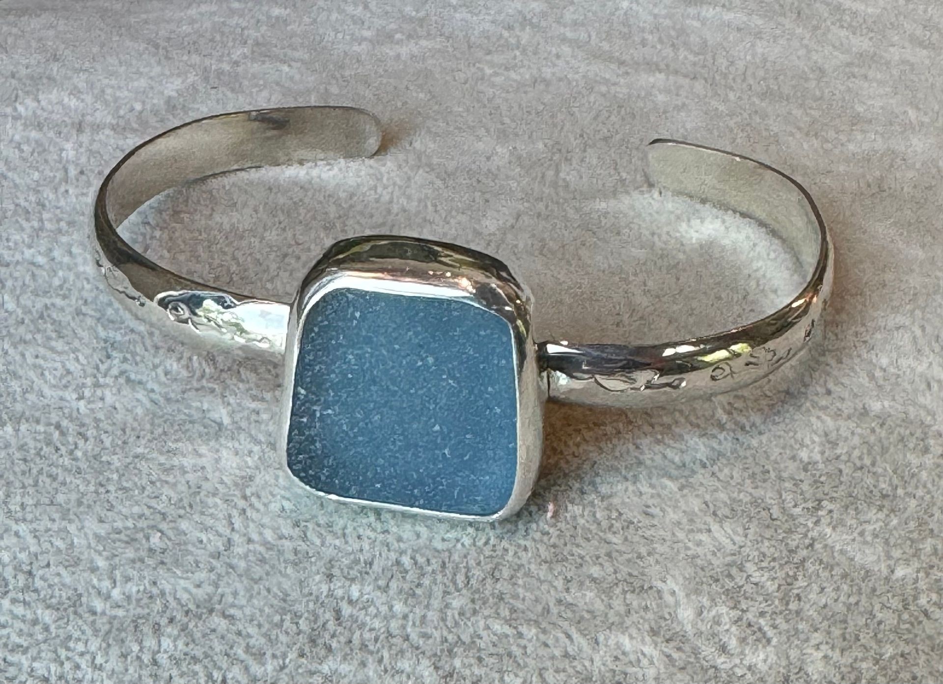 Cornflower blue sea glass cuff bracelet 