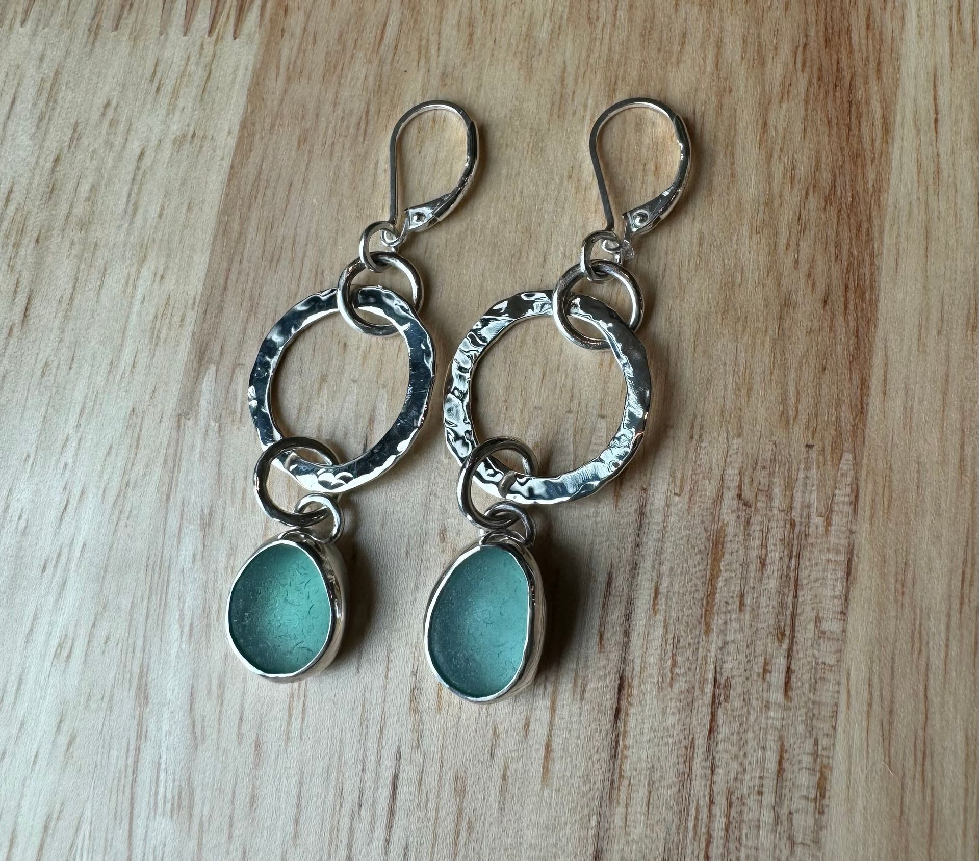 Aqua blue sea glass earrings 