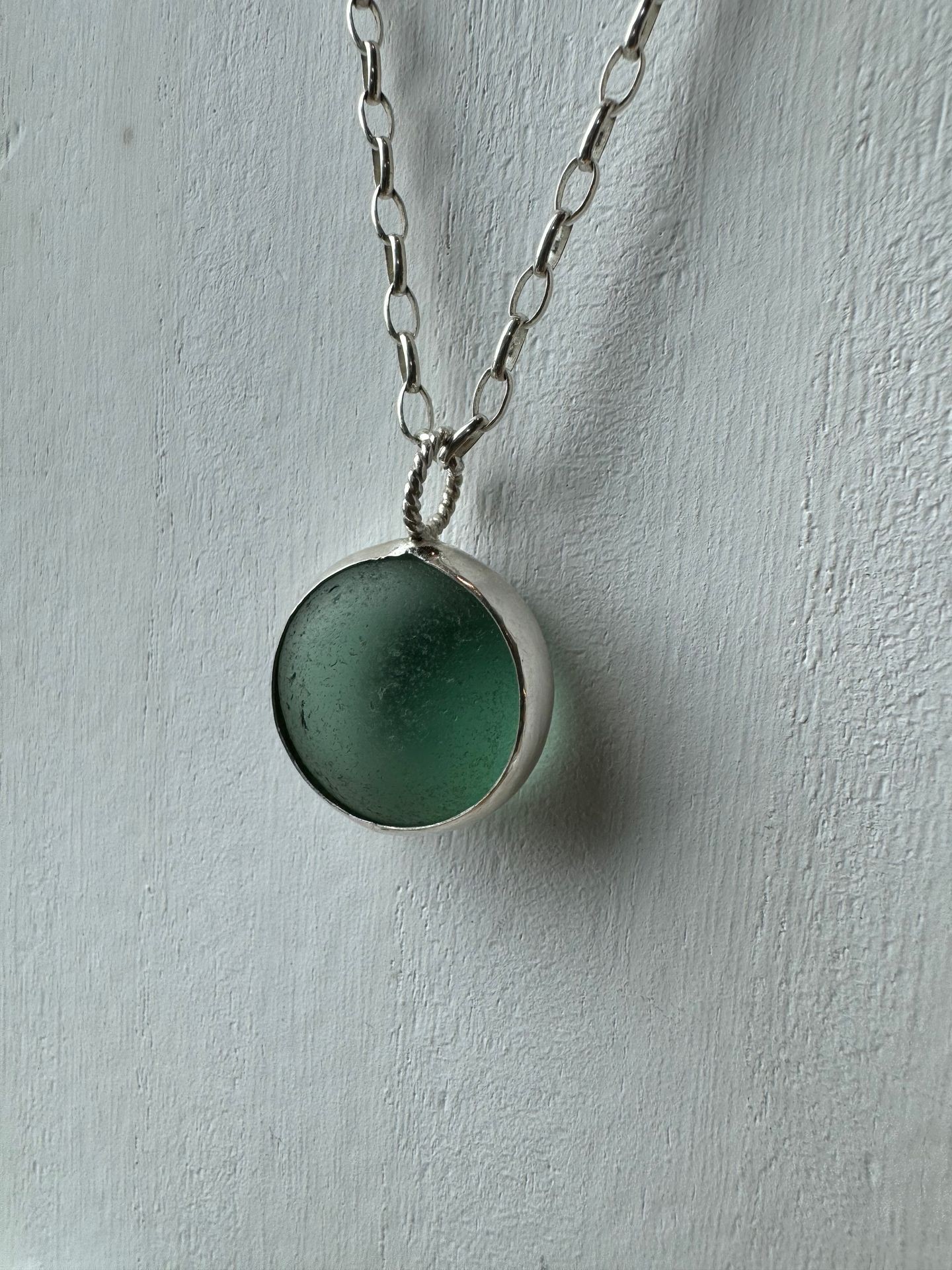 Green sea glass bubble pendant 