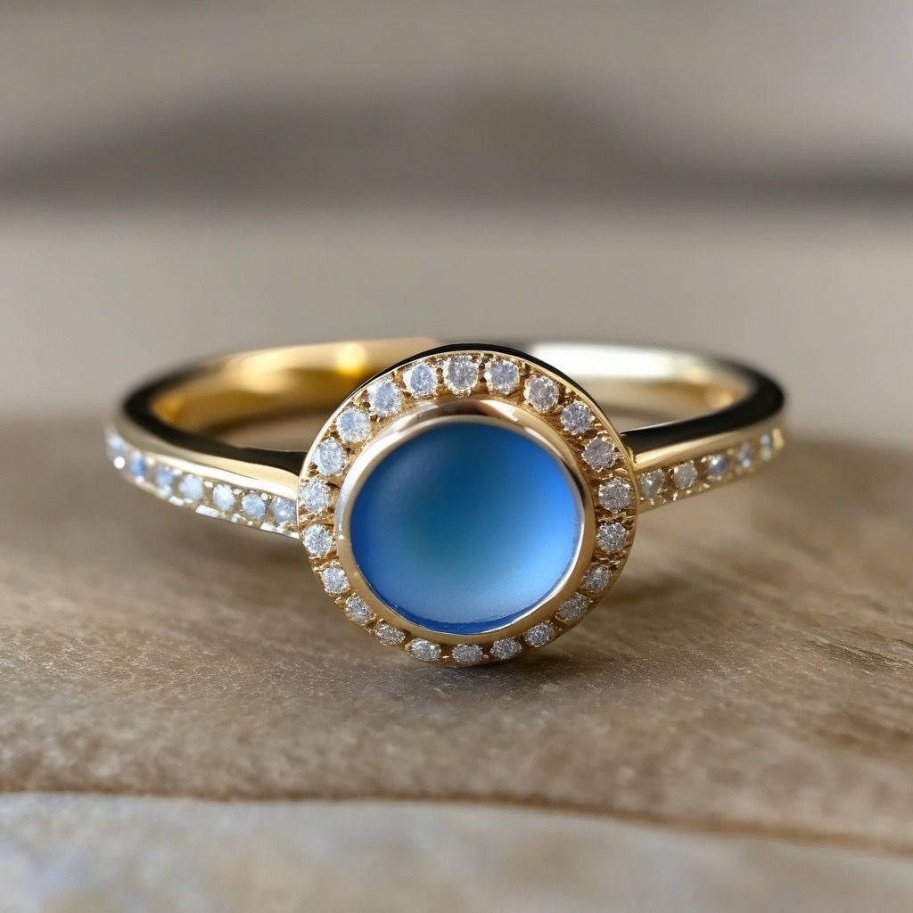 blue sea glass and diamond engagement ring