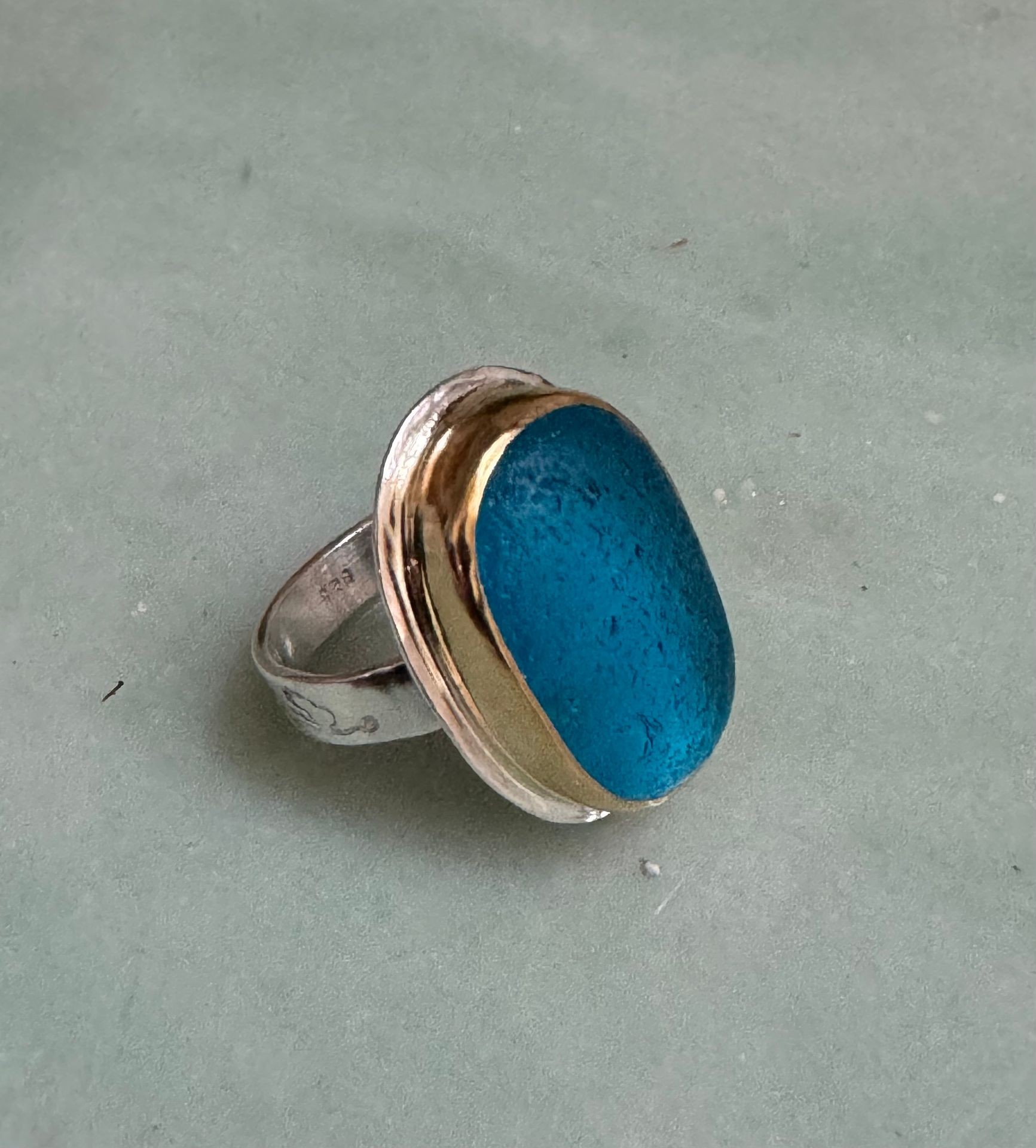 Blue sea glass ring 