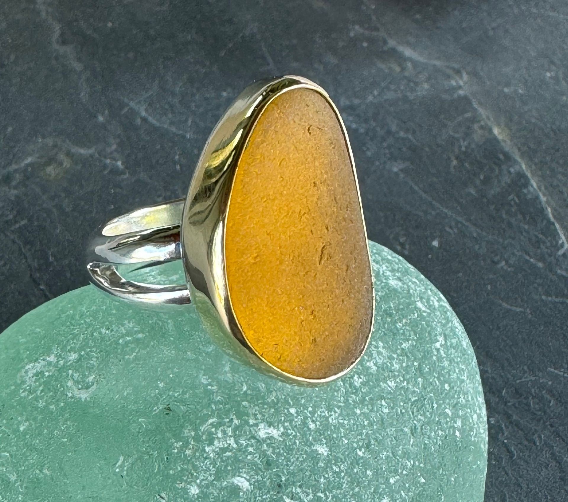 Yellow Sea glass ring 