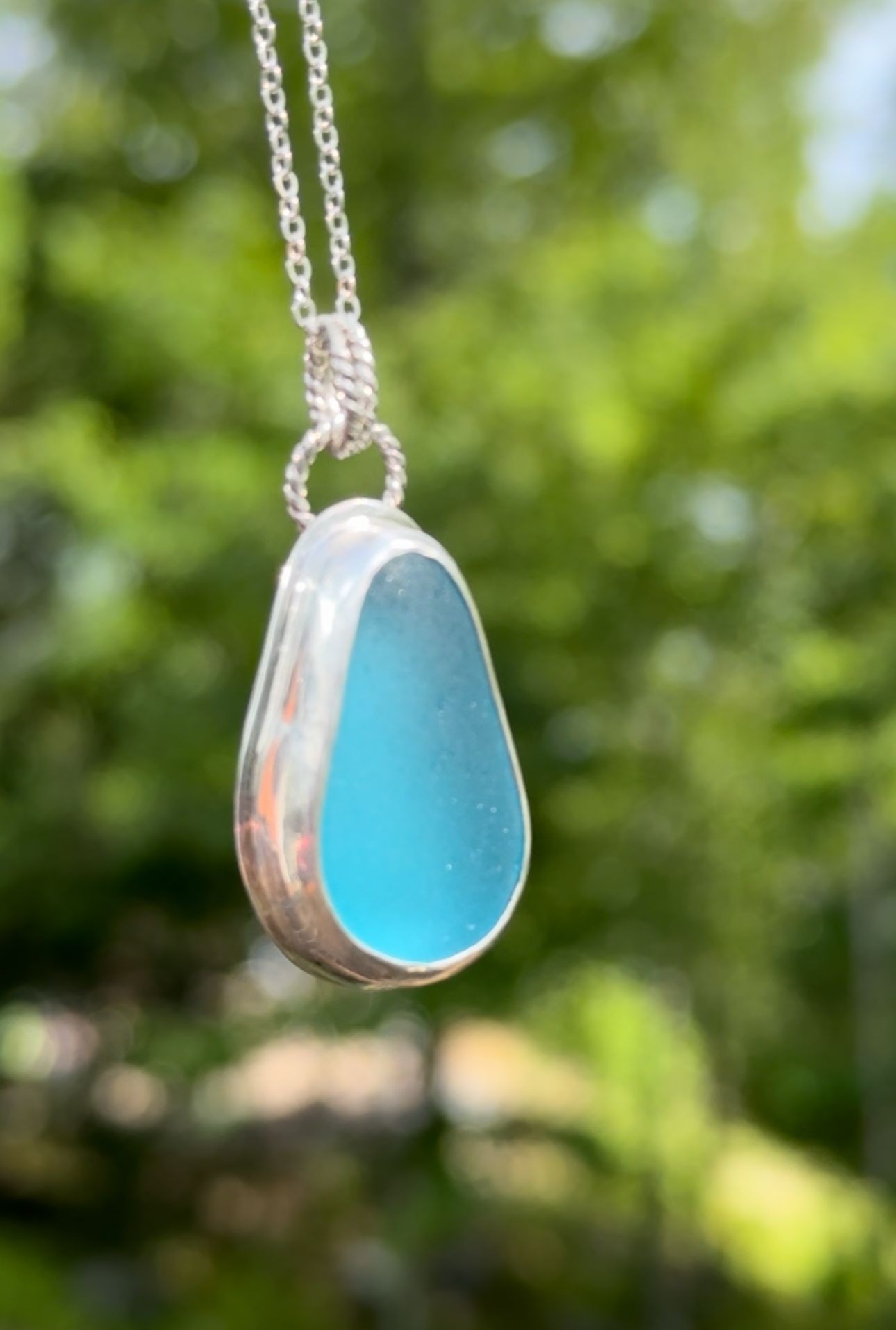 Turquoise blue sea glass pendant