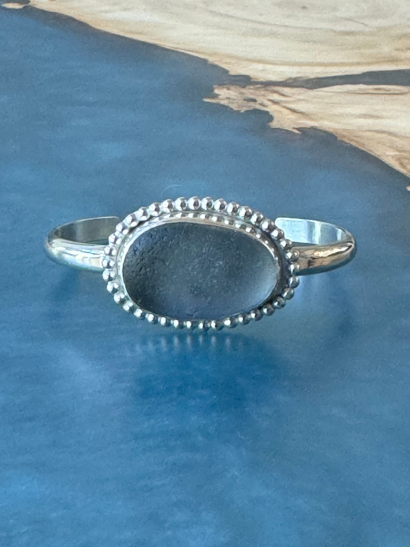 Gray sea glass cuff bracelet 